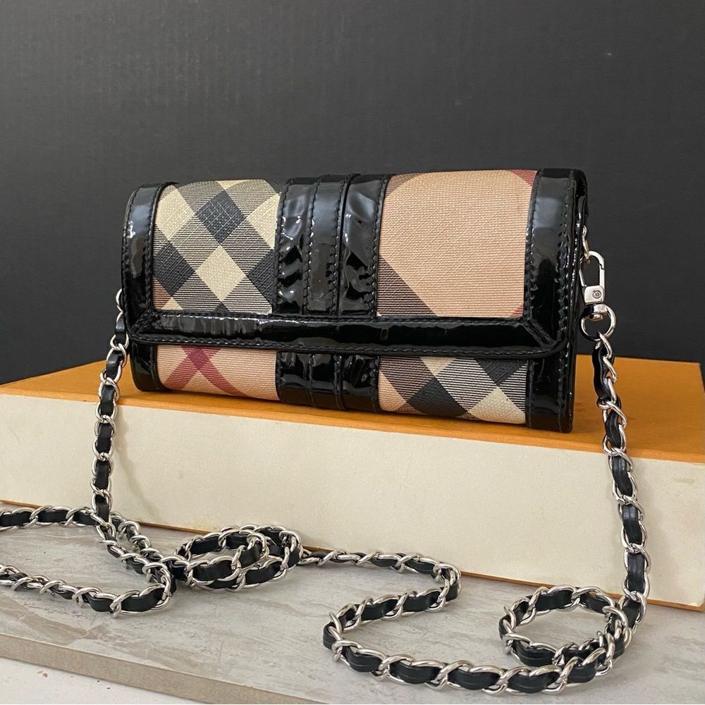 BURBERRY Nova Check Pvc/Patent Leather Wallet to Crossbody Bag